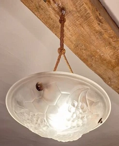 Art Deco Degue Frosted Glass Ceiling Chandelier Ceiling Pendant Light Signed Ros - Picture 1 of 10