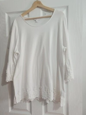 ✅️Charter Club 女式 3/4 袖刺绣白色上衣 XL 码棉质 — 第 1/4 张图片