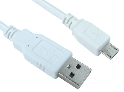 White 5m MALE A USB to Micro b USB Cable lead SILVER Contacts - Image 1 of 3