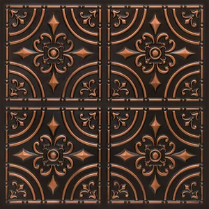 PVC Faux Tin Ceiling Tiles 24 x 24 2x2 Glue Up Antique Copper D205 Pack/6 - Picture 1 of 2