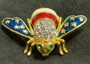VTG Joan Rivers Red, White, and Blue Patriotic Bee Brooch Swarovski Crystals(J-6 - Picture 1 of 5