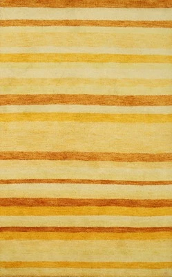 Sunny Striped Rug 4x6 Handmade Wool Infusing Warmth and Style to Your Space - Image 1 of 4