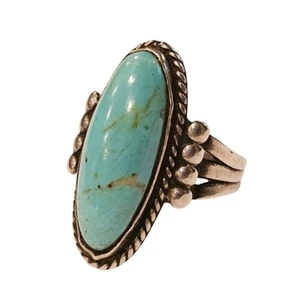 Anillo Navajo Vintage Turquesa Esterlina y Azul Cielo, Talla 9 - Imagen 1 de 5