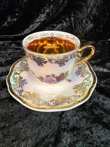 M&Z PORCELAIN LUSTERWARE GOLD TRIM TEACUP & SAUCER Czechoslovakia - Picture 1 of 8