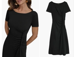 Vestido Midi Donna Karan Negro Detalle Torcido Tejido Talla 8 NUEVO $149 Estilo Actual - Imagen 1 de 12