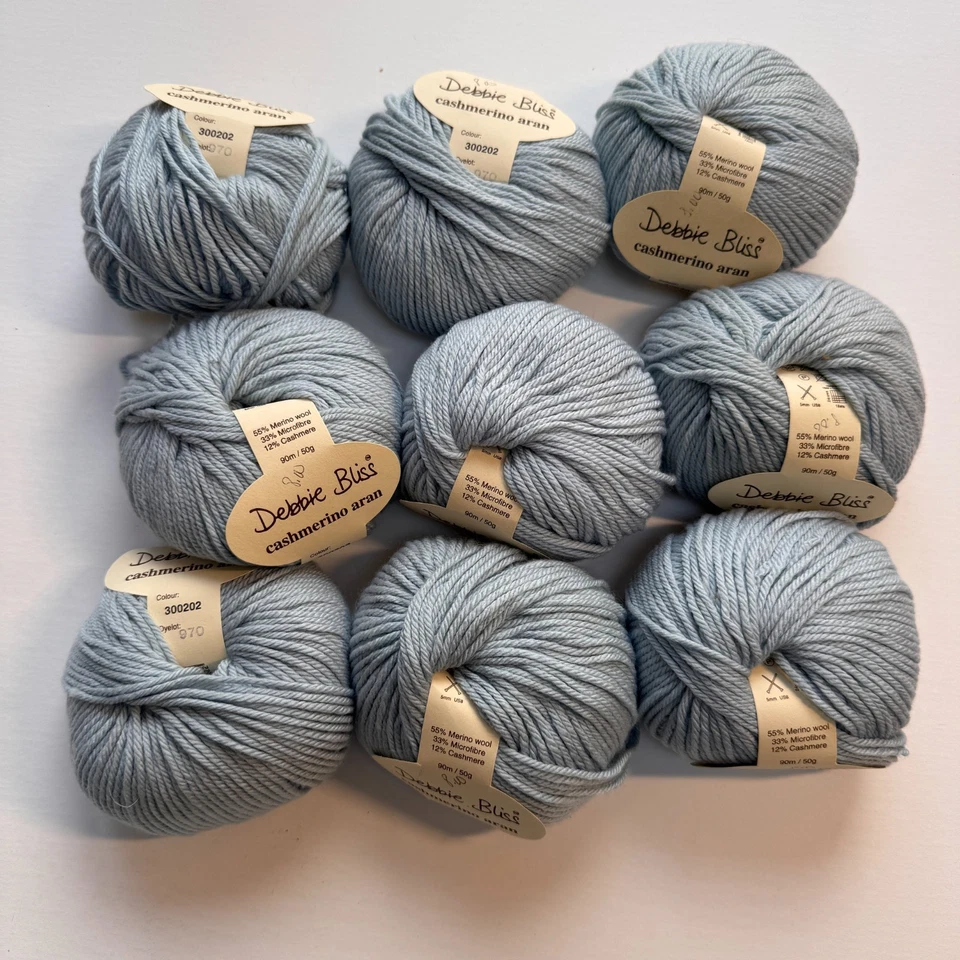 HILO DEBBIE BLISS CASHMERINO ARAN - 9 bolas - azul claro - 98 yardas ea - nuevo de stock Foto 1 de 3