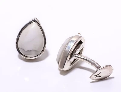 Howlite - Gemelos hechos a mano de plata de ley 925 de Estados Unidos para hombre T42 A336 Foto 1 de 4
