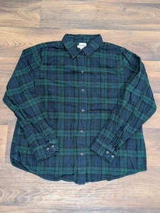 LL Bean Relaxed Fit Flannel Shirt Men L Green Tartan Plaid Long Sleeve - Picture 1 of 7
