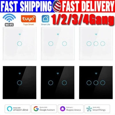 1/2/3/4 Gang WiFi Smart Wall Touch Light Switch Glass Panel For Alexa/Google APP - Image 1 of 4