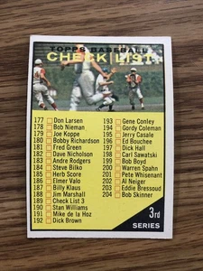1961 TOPPS #189 3rdSERIES CHECKLIST UNUSED BASEBALL CARD OFF CENTER CB - Picture 1 of 10