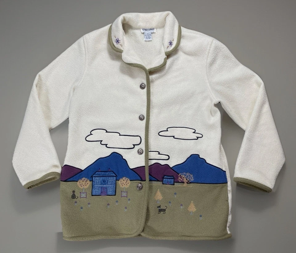 Vintage 90s Alfred Dunner Embroidered Fleece Farm Landscape Jacket Womens Sz S - Image 1 of 4