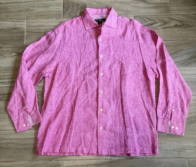 CAMISA ABOTONADA MANGA LARGA ROSA 100% LINO HOMBRE PRONTO-UOMO Foto 1 de 4