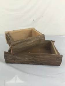 Set of 2 Rustic Primitive Wooden Boxes decor accent with liners - Picture 1 of 7