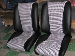 PORSCHE 911 1965-73 SPORT SEAT KIT BLK/WHT HOUNDS TOOTH GERMAN VINYL OEM NEW - Picture 1 of 5