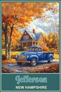 Póster de viaje Jefferson New Hampshire otoño follaje árboles camión impresión 16 x 24 - Imagen 1 de 1