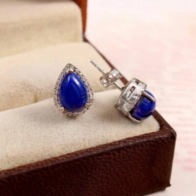 Orecchini A Goccia In Lapis Lazuli In Argento Sterling 925 Fatti A Mano Regalo - Immagine 1 di 4