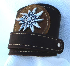 Leder-Armband Wickelarmand Edelweiß Enzian Rindsleder dunkelbraun-hellbraun NEU - Bild 1 von 3