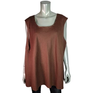Maggie Barnes Top Plus Size 4X 30/32 Linen Blend Beaded Brown Sleeveless NWT - Picture 1 of 6