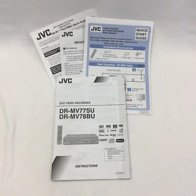 JVC OEM DR-MV77SU DR-MV78BU DVD VHS Recorder Owners Manual Original - Image 1 of 4