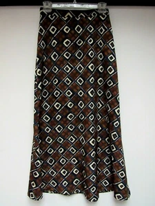 VTG STAR CCC A Line Skirt Checks Squares Dark Chocolate Navy Blue Beige M EUC - Picture 1 of 6