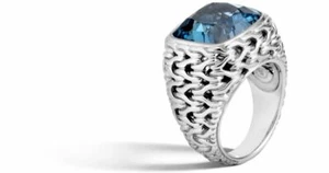 AUTH John Hardy Classic Chain Silver Magic Cut Ring London Blue Topaz $2400 Sz 7 - Picture 1 of 3