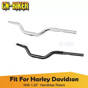 Chrome / Gloss Black 3.75" Rise 1.25" Drag Bar Handlebar For Harley Davidson - Picture 1 of 11