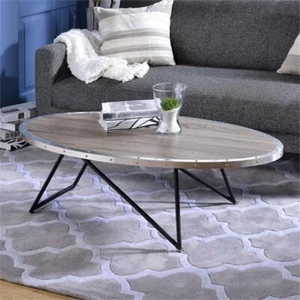 ACME Allis Round Coffee Table in Weathered Gray Oak - Picture 1 of 2