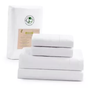 100% Organic Cotton Sheets Set, 3Pc Bed Sheets, Breathable Twin 01: Pure White - Picture 1 of 8