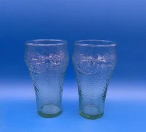 Coca-Cola Glasses Pebble Clear with Green Tint Coke Lot of 2 - Picture 1 of 7