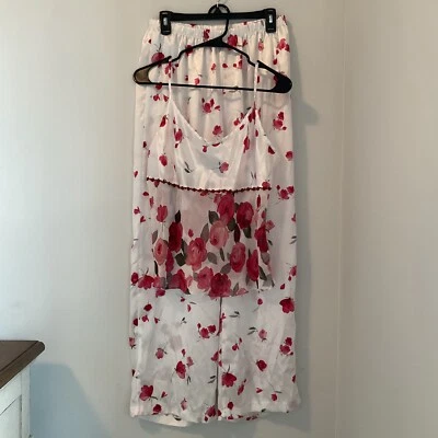 California Dynasty White Red Polyester Satin 2 Piece Pajama Set Sz  Large Grande - Image 1 of 4