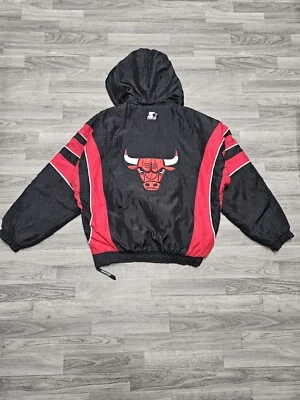 Vintage 90's Chicago Bulls Starter Classic Puffer Jacket Pull Over Size L/XL - Image 1 of 4
