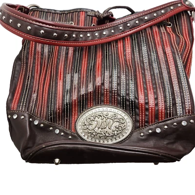 Montana West Bolso de Mano Monedero Tachuelas MW HEBILLA PLATEADA Cristales Borgoña Marrón  Foto 1 de 4