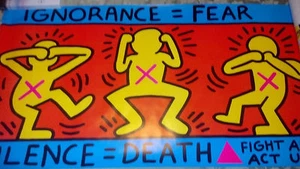 Keith Haring Original ACT UP Poster 1989 Lithographie beschädigter Rand IGNORANZ=ANGST - Bild 1 von 6