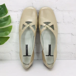 Trotters Women's Ballet Flats Size 10 Pearl Metallic Leather Criss-Cross Elastic - Picture 1 of 14