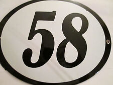 Hausnummer Oval Emaille  schwarze Nr. 58 weißer Hintergrund 19 cm x 15 cm 