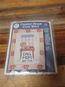 Kit de punto de cruz de hilo contado # 6108 sellado "Call Mom" MADERA por Magic Needle - Imagen 1 de 12
