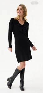 Vestido Leo Ugo vestido de punto línea A negro lazo de pedrería viscosa NUEVO M/L - Imagen 1 de 9
