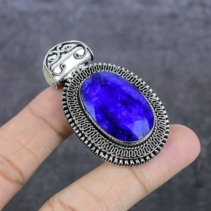 Sapphire(Simulated) 925 Sterling Silver Jewelry Pendant 2.17" X-Mas Gift J958 - Picture 1 of 5