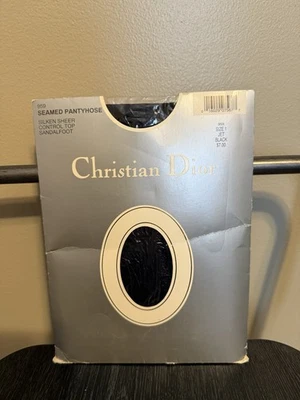 Meia-calça Christian Dior preta com costura transparente controle tamanho 1 nova na caixa  - Imagem 1 de 4