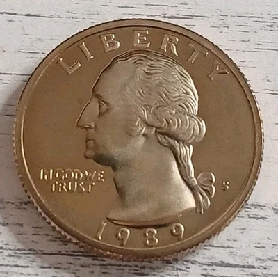 1989-S Gold Toned Deep Cameo Proof  Washington Quarter **FREE SHIPPING** - Image 1 of 4