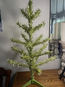 Green Foil 3 Ft Christmas Tree Grinch Green Snoopy Like Tree Preowned - Picture 1 of 8