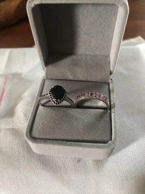 Anillo Bomba Fiesta RBP2558 Laboratorio Topacio Rosa y Blanco con Anillos de Ónix Negro Genuino Talla 10 Foto 1 de 4