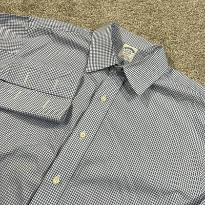 Brooks Brothers Dress Shirt 16-35 Regent Blue Check Supima Cotton French Cuff - Image 1 of 4