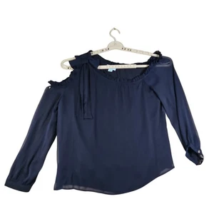 Blusa Top CeCe Azul Marino Hombro Frío Volantes Lazo Manga Larga XL - Imagen 1 de 8