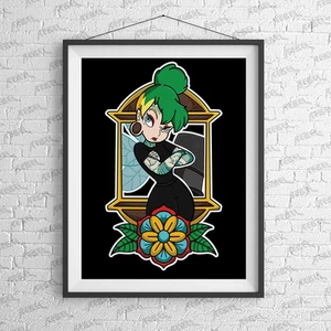 Twisted Princess tinker bell Art Print - Tattoo, Office, Alt, Alternative, AP004 - Picture 1 of 3