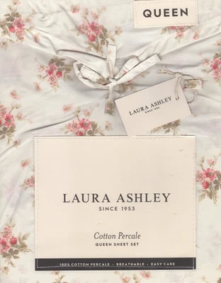 Laura Ashley Queen Sheet Set Dorrie Pink Floral 4pc Cottage Farmhouse Shabby - Image 1 of 4