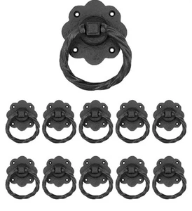 10pk Renovators Supply Black Wrought Iron Ring Cabinet Pull 4.75" Roped Flower - Picture 1 of 5