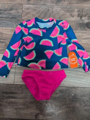 Swim Zone Baby Mädchen Badeanzug Gr. 18 Monate Zweiteiler Langarm Wassermelone Neu - Bild 1 von 4