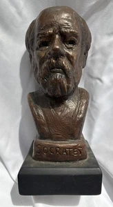 Scultura Busto Patina Bronzo Dipinto A Mano Firmato Robert Toth Bisque Socrate 12" - Foto 1 di 6
