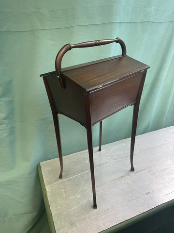 Kittenger work sewing table work box caddy handle stand sheraton mahogany Cover